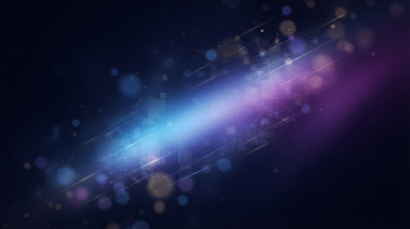Abstract blue, cyan, purple, and pink light streaks with bokeh on a dark background.